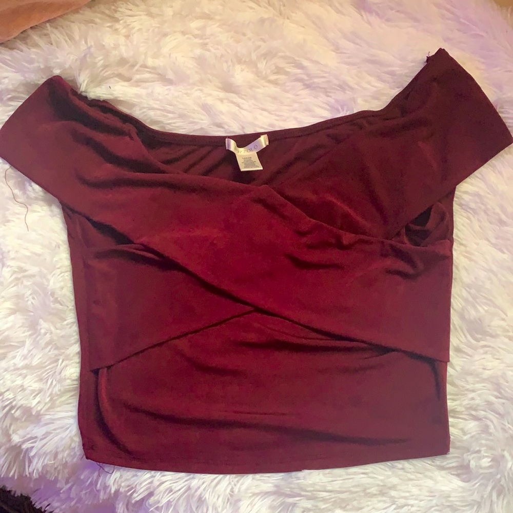 Maroon/ Red off the shoulder crop top